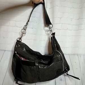 Kipling Fergie gunmetal metallic slouchy hobo weekender bag edgy grunge